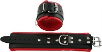 Aperçu: Bracelet de cheville en cuir noir doublé rouge